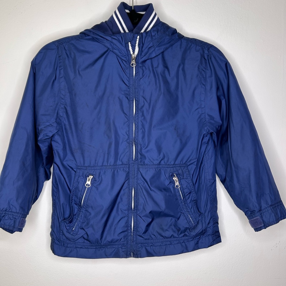 Gap Kids Boys Windbreaker Jacket Size 6 7 Small Blue Zip Hood Pocket Lightweight